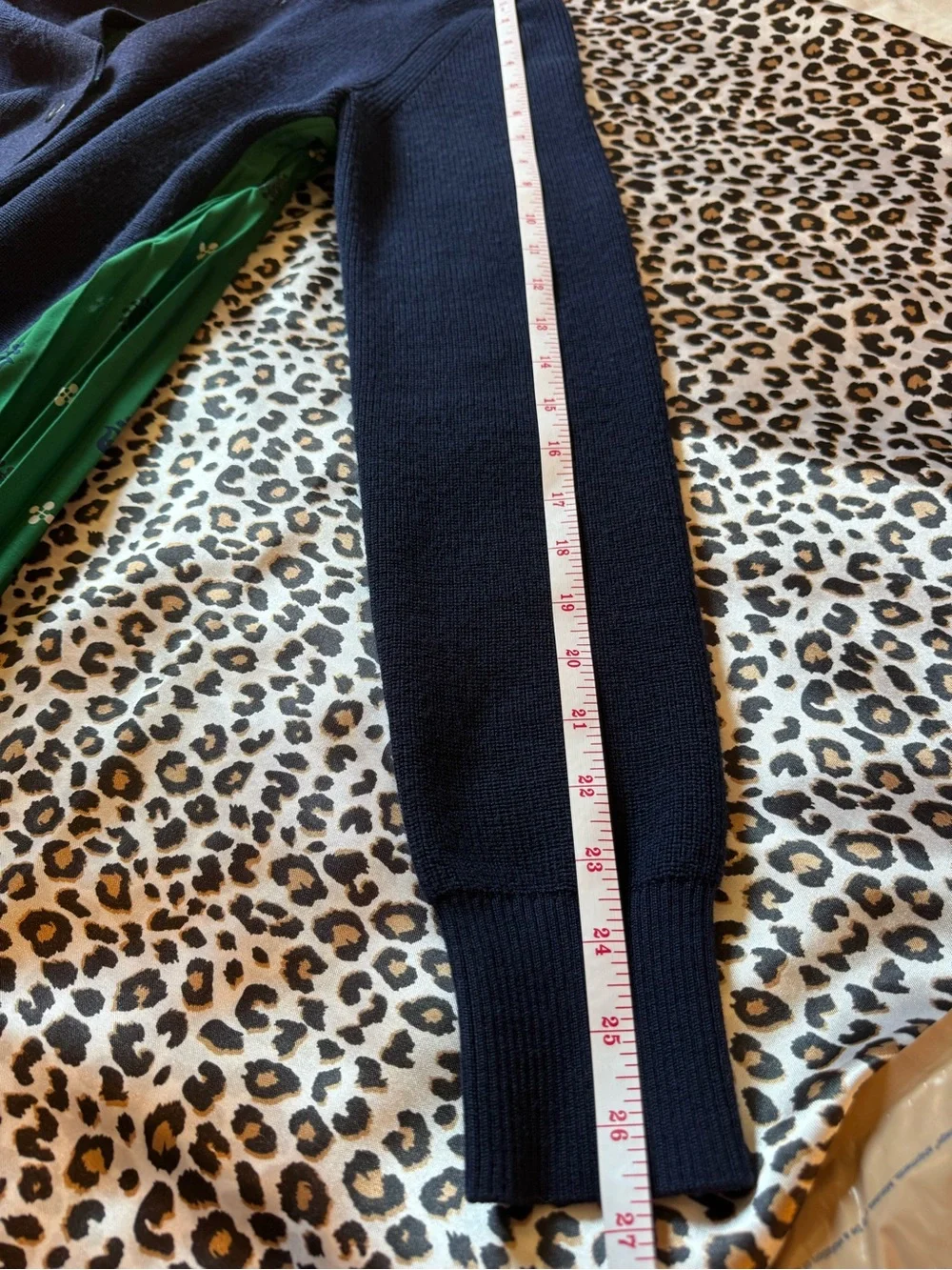 Sacai Navy Cardigan with Emerald Green Accents
